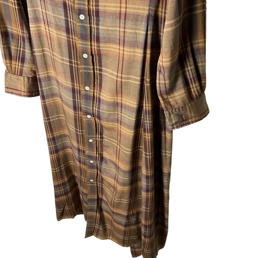 Polo Ralph Lauren Flannel Belted Midi Shirt Dress Brown Plaid Size XL - Picture 6 of 9